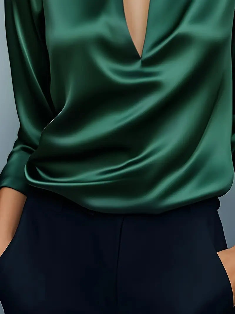 Sylv | Blouse with Deep V-Neck and Long Sleeves