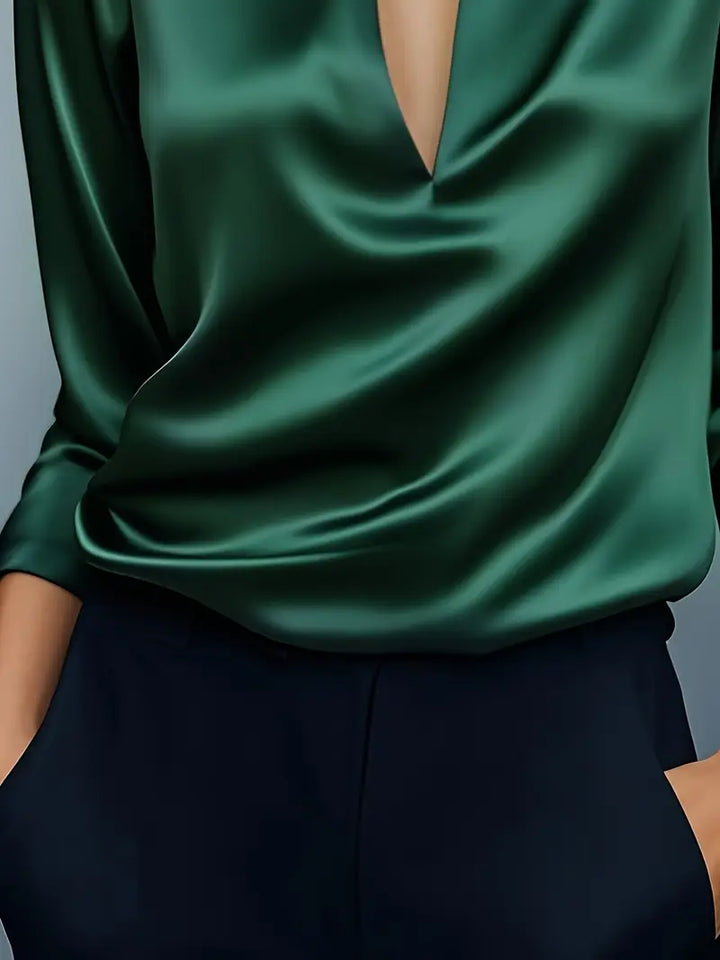 Sylv | Blouse with Deep V-Neck and Long Sleeves