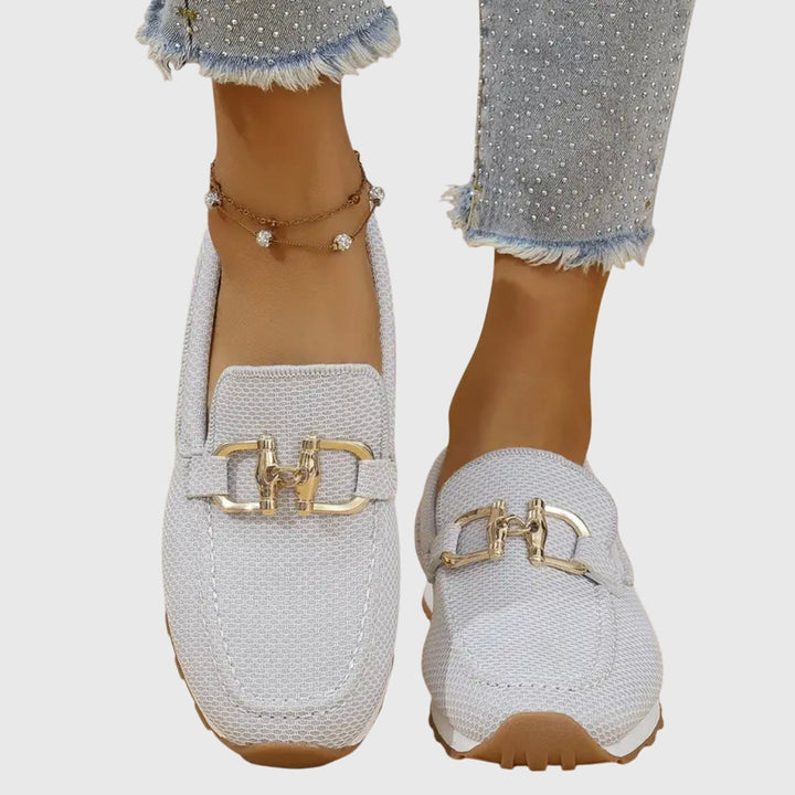 Women's Orthopedic Loafers with Gold Hardware and Textured Upper