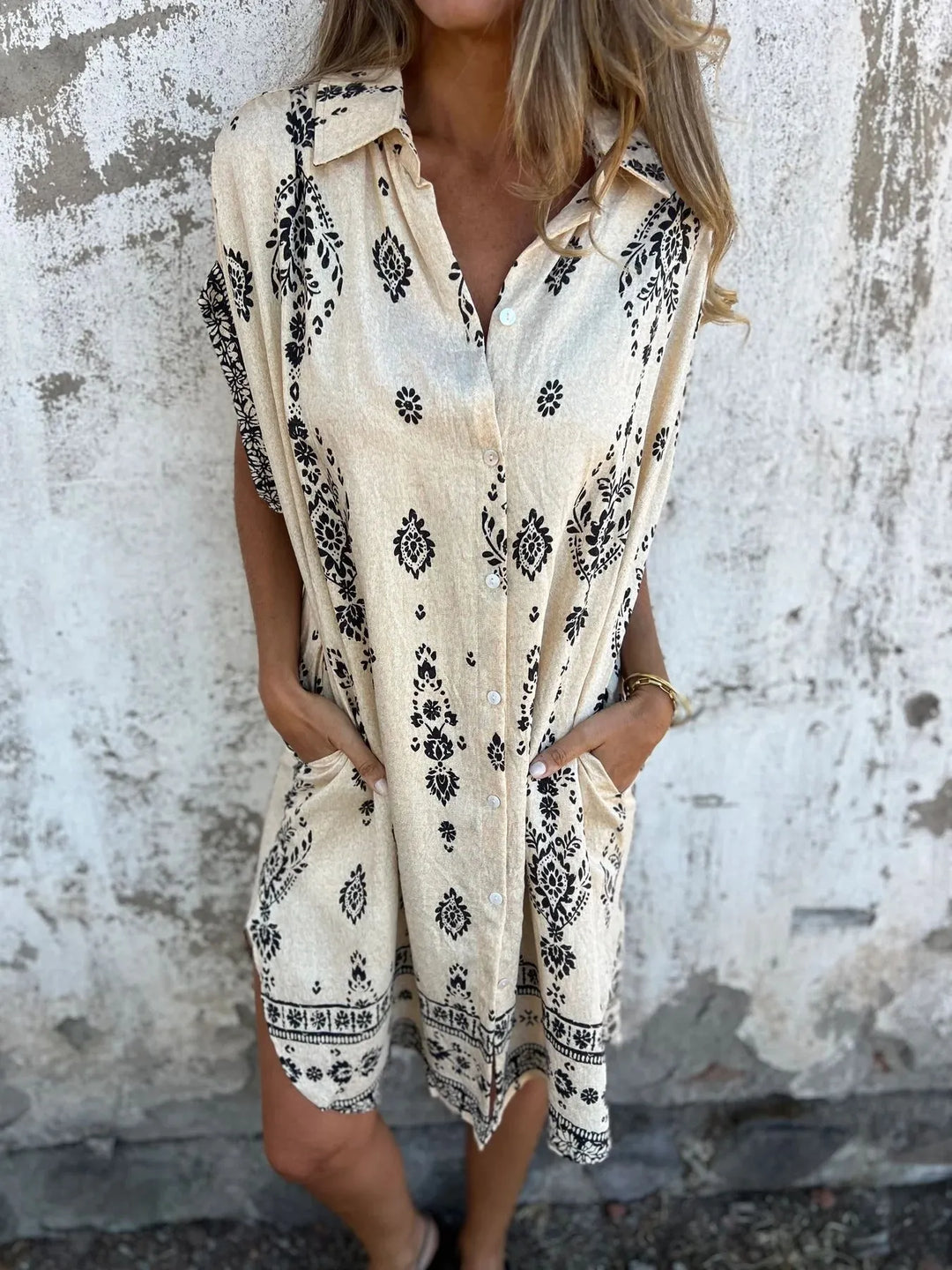 Emily | Mini Shirt Dress with Boho Print and V-Neck