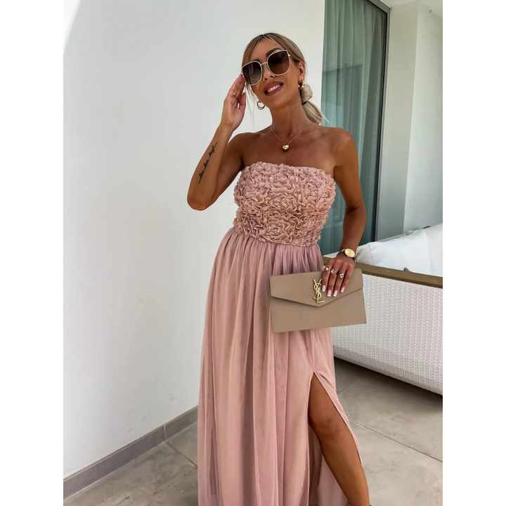 Olivia | Maxi Wedding Guest Dress with Strapless Bodice and Sequin Detail