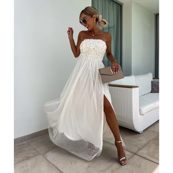 Olivia | Maxi Wedding Guest Dress with Strapless Bodice and Sequin Detail