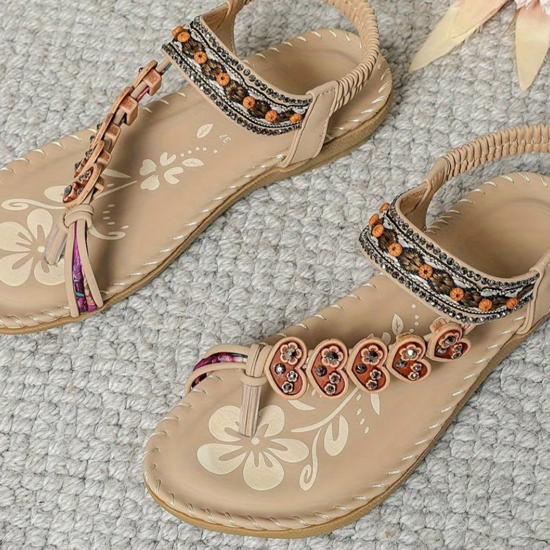 Women's Orthopedic Boho Flat Sandals with Decorative Strap