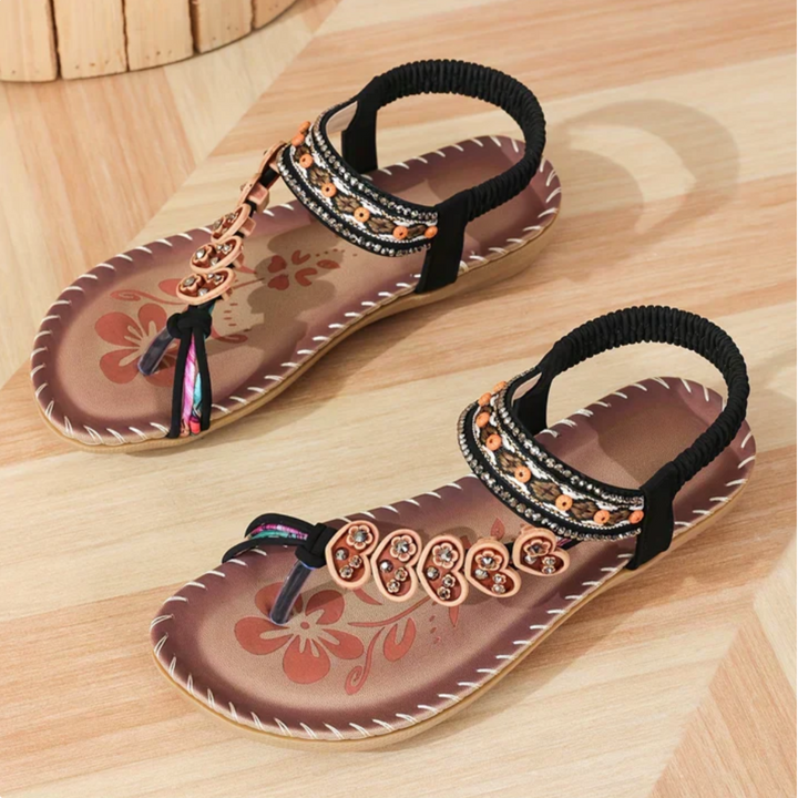 Women's Orthopedic Boho Flat Sandals with Decorative Strap