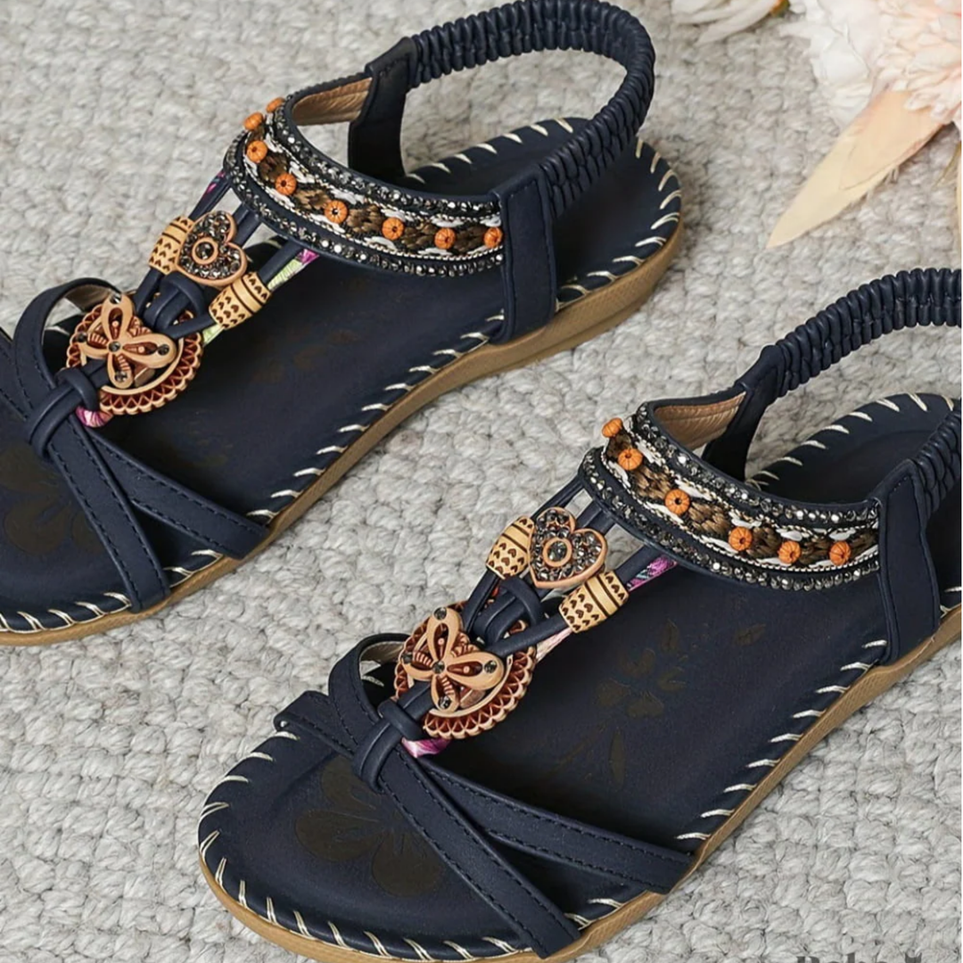 Women's Orthopedic Boho Flat Sandals with Decorative Strap