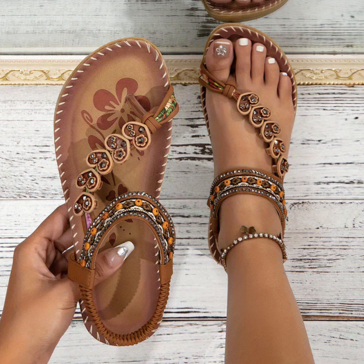 Women's Orthopedic Boho Flat Sandals with Decorative Strap