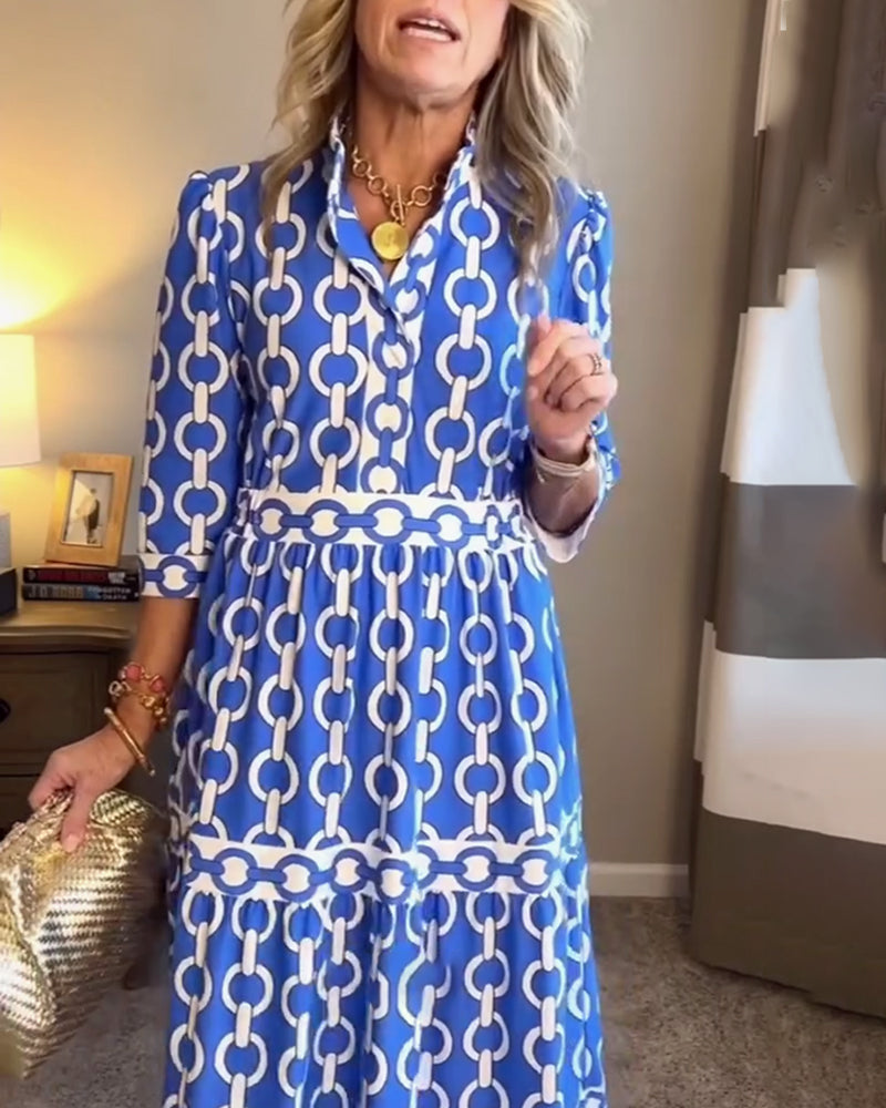 Lynn | Maxi Shirt Dress with Boho Print and Tiered Skirt