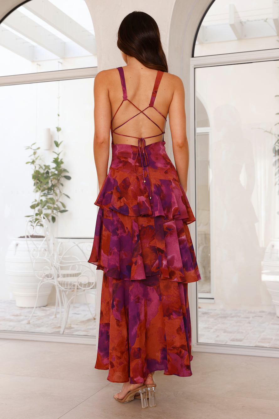 Maria | Maxi Wedding Guest Dress with Floral Print and Tiered Skirt