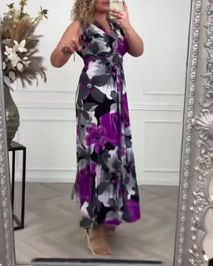 Madison | Maxi Wedding Guest Dress with Floral Print and V-Neck