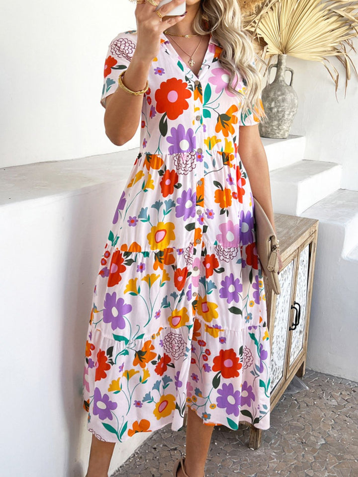 Mary | Midi Shirt Dress with Floral Print and Button Front