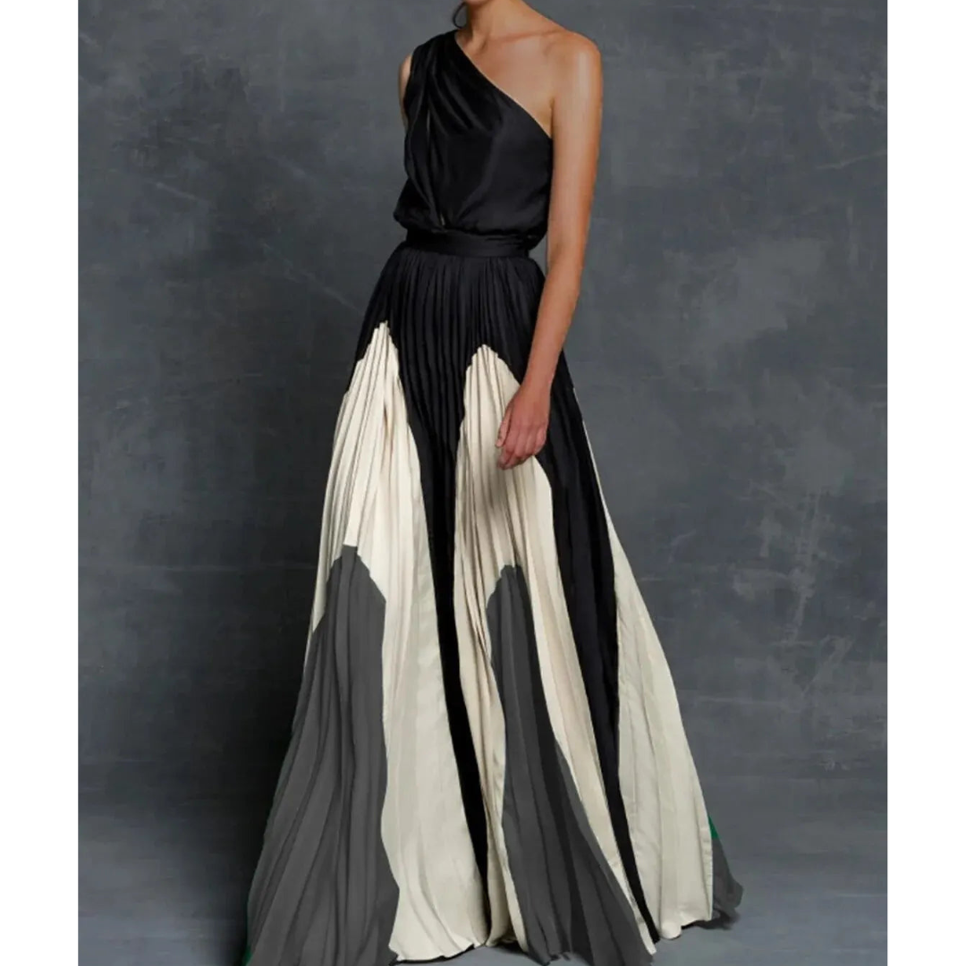 Bella | Maxi Wedding Guest Dress with One Shoulder and Pleated Skirt