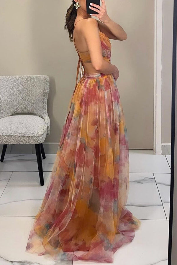 Women's Spaghetti Strap Maxi Dress with Ruched Bodice