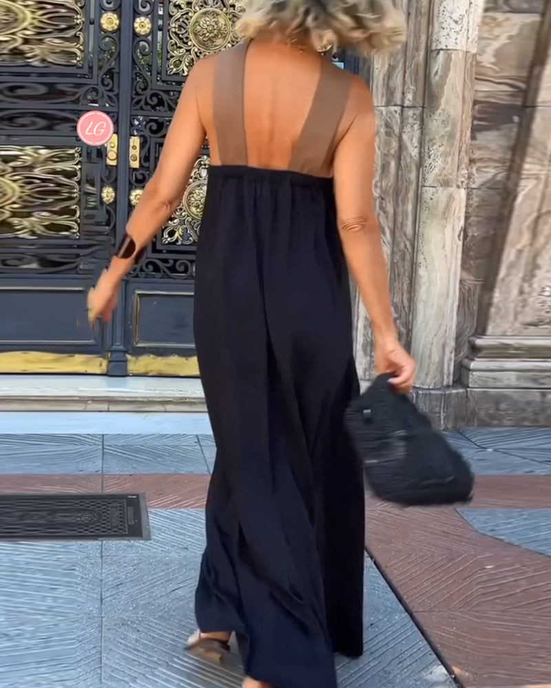 Natalie | Maxi Summer Dress with Halter Neck and Contrast Trim