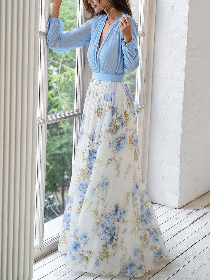 Nova | Maxi Wedding Guest Dress with Floral Print and Long Sleeves