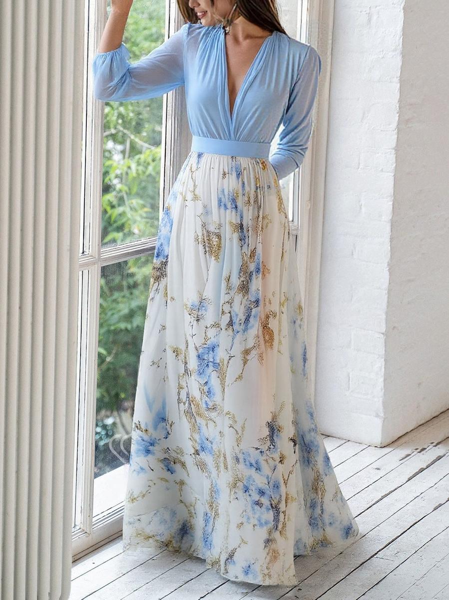 Nova | Maxi Wedding Guest Dress with Floral Print and Long Sleeves