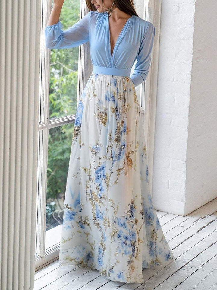 Nova | Maxi Wedding Guest Dress with Floral Print and Long Sleeves