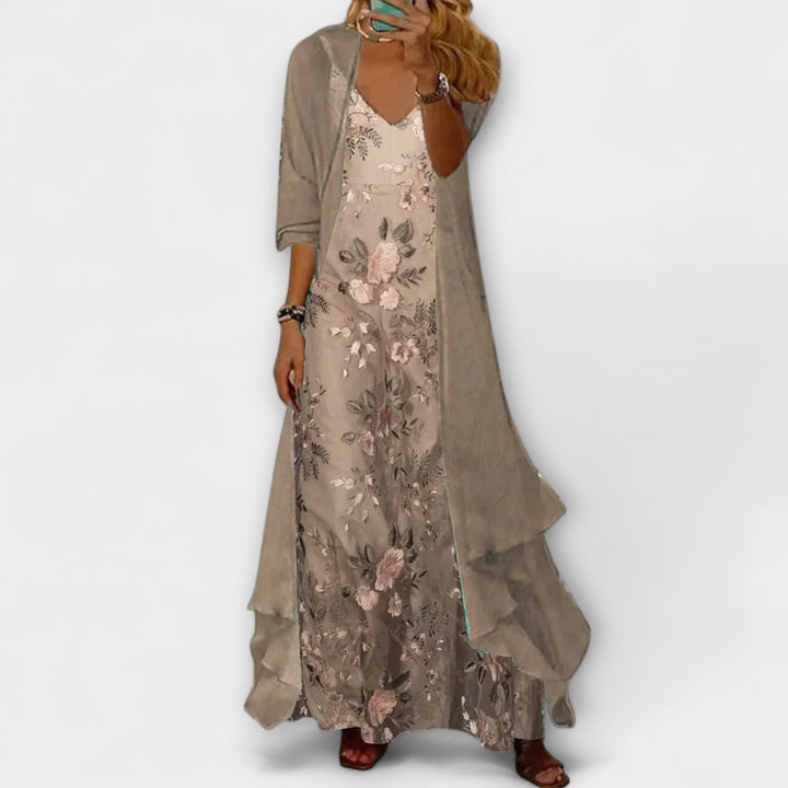 Women's Floral Maxi Dress Set with Cardigan