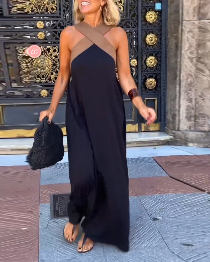 Natalie | Maxi Summer Dress with Halter Neck and Contrast Trim