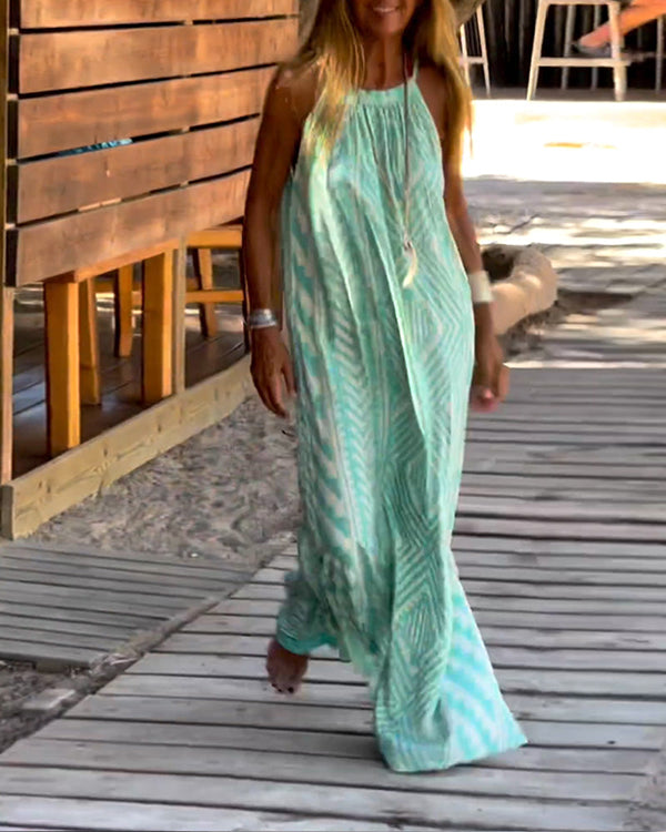 Vera | Maxi Summer Dress with Halter Neck and Geometric Print