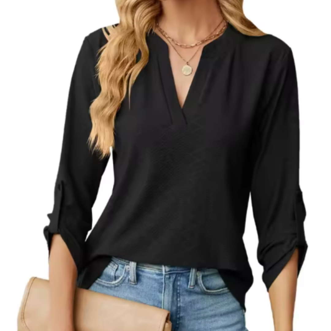 Vera | Waffle Textured Top with V-Neck and Long Sleeves