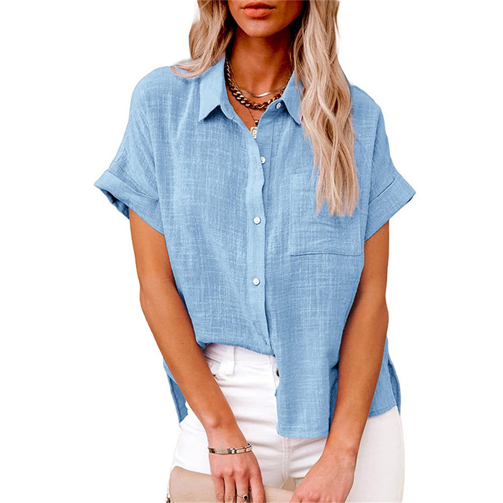 Women's Short Sleeve Button Down Shirt with Chest Pocket