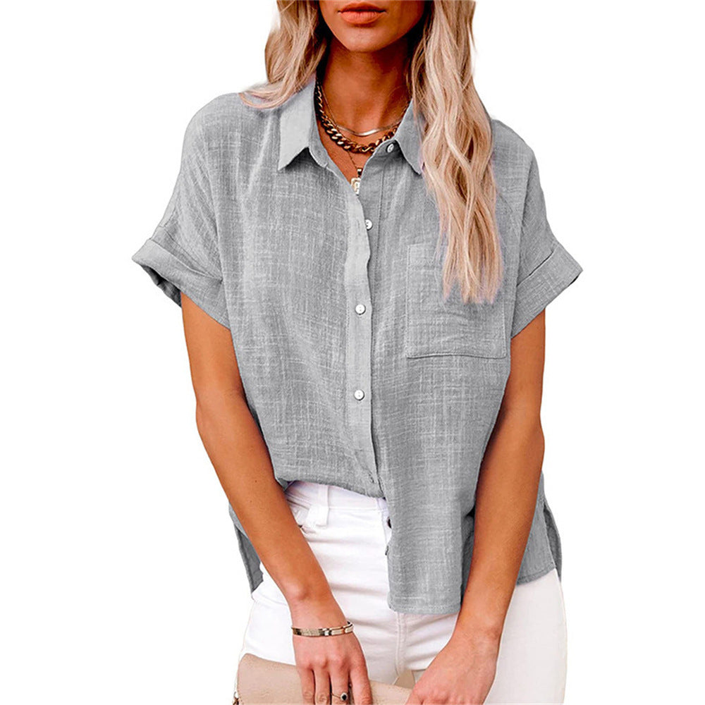 Women's Short Sleeve Button Down Shirt with Chest Pocket