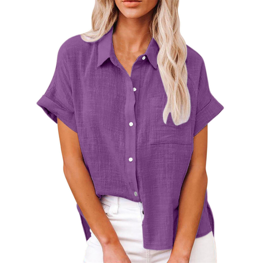 Women's Short Sleeve Button Down Shirt with Chest Pocket