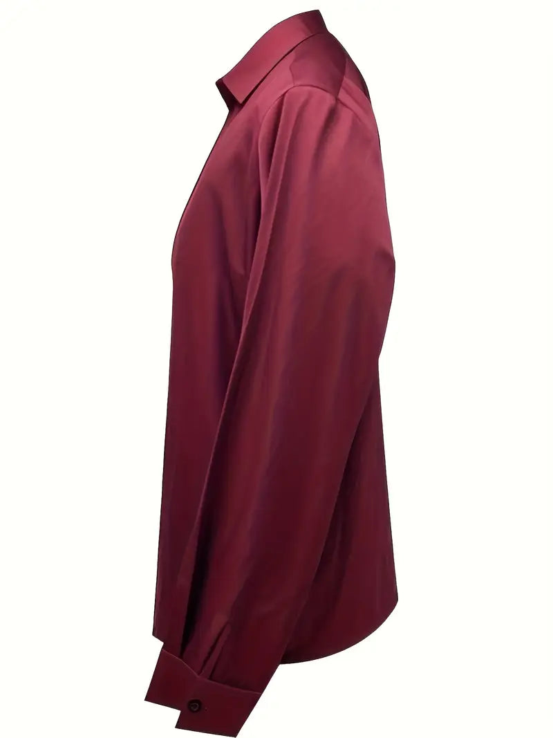 Women's Satin Blouse with V-Neck Collar and Long Sleeve