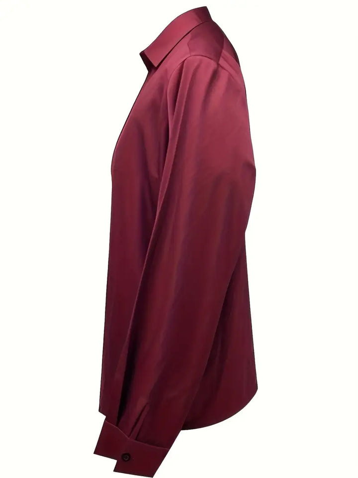 Women's Satin Blouse with V-Neck Collar and Long Sleeve