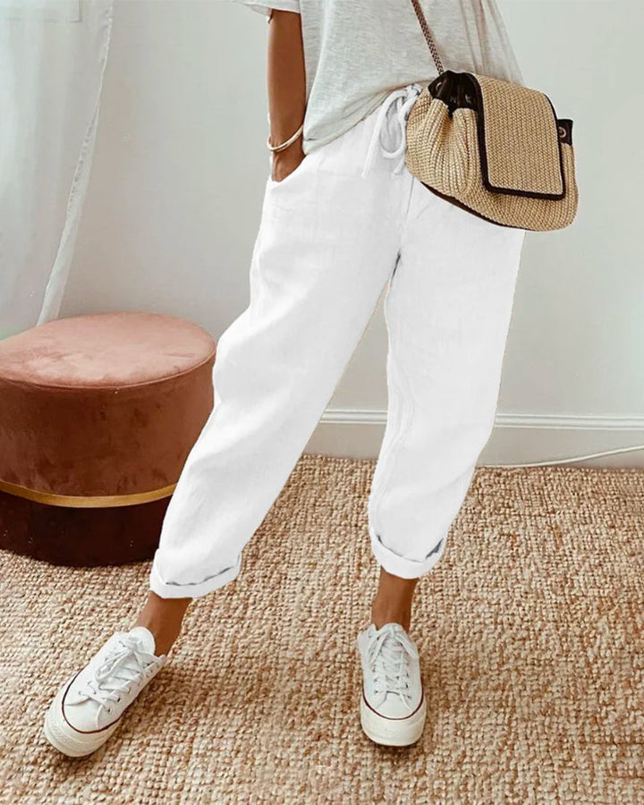 Bea | Relaxed Fit Trousers with Drawstring Waist and Rolled Hem
