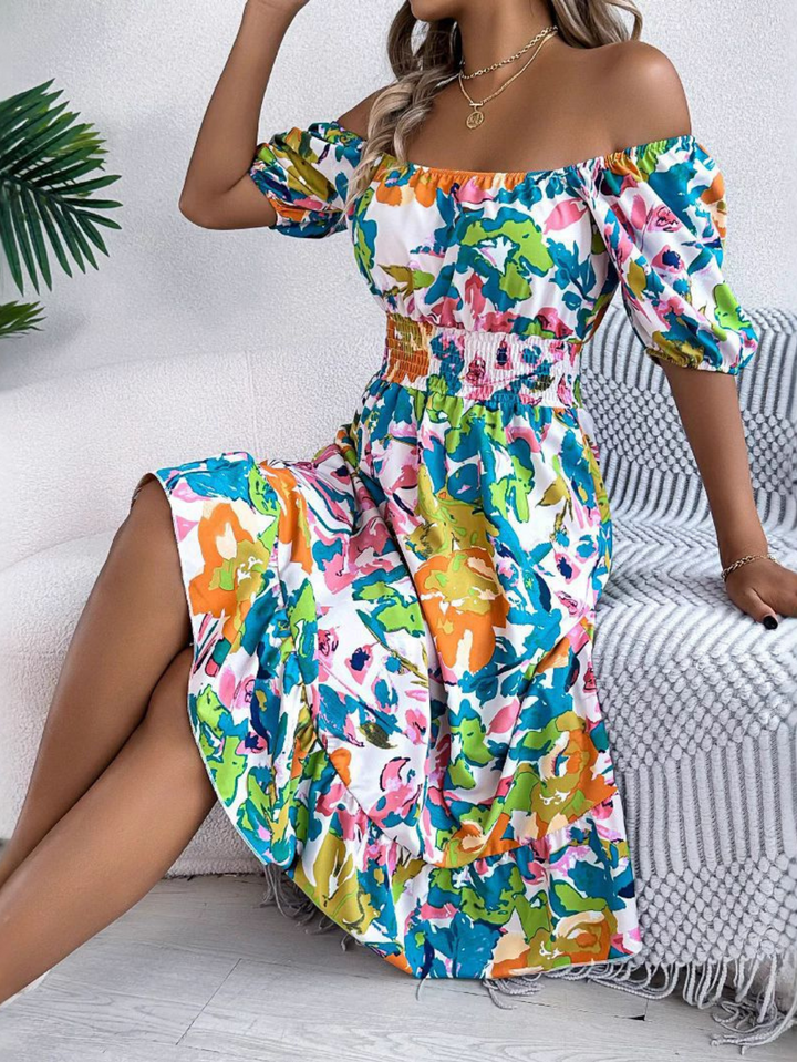 Alyssa | Midi Summer Dress with Off Shoulder and Floral Print