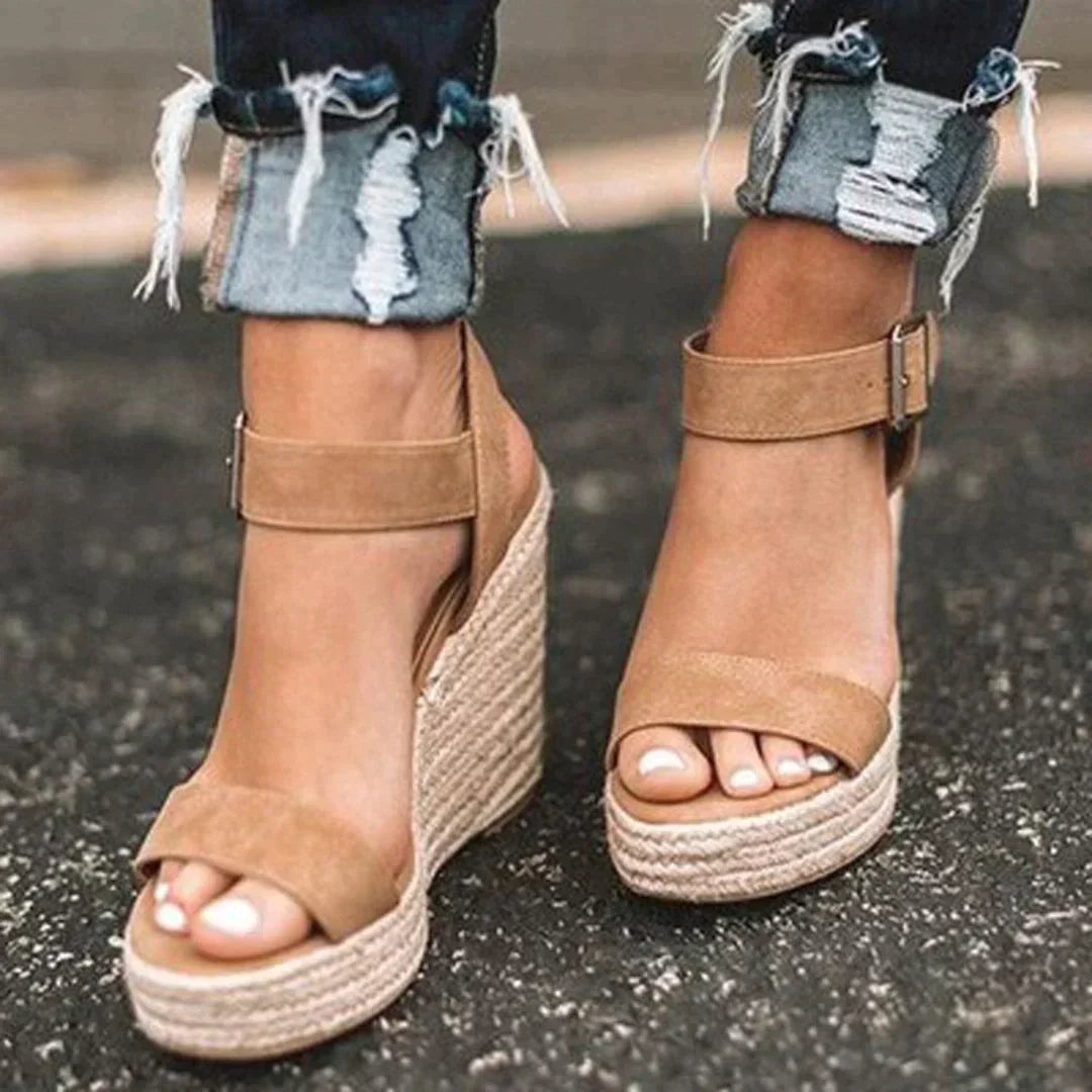 Women's Open Toe Platform Wedge Sandals with Ankle Strap
