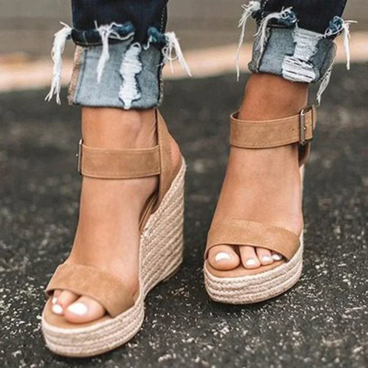 Women's Open Toe Platform Wedge Sandals with Ankle Strap