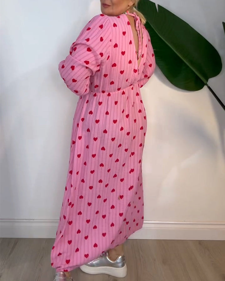 Tina | Maxi Summer Dress with V-Neck and Heart Print
