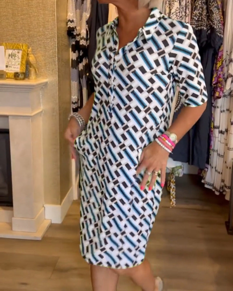 Martha | Midi Summer Dress with Geometric Print and V-Neck
