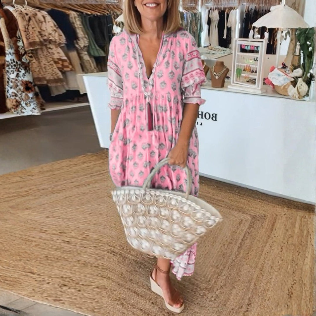 Brooklyn | Maxi Summer Dress with Boho Print and Tassel Tie
