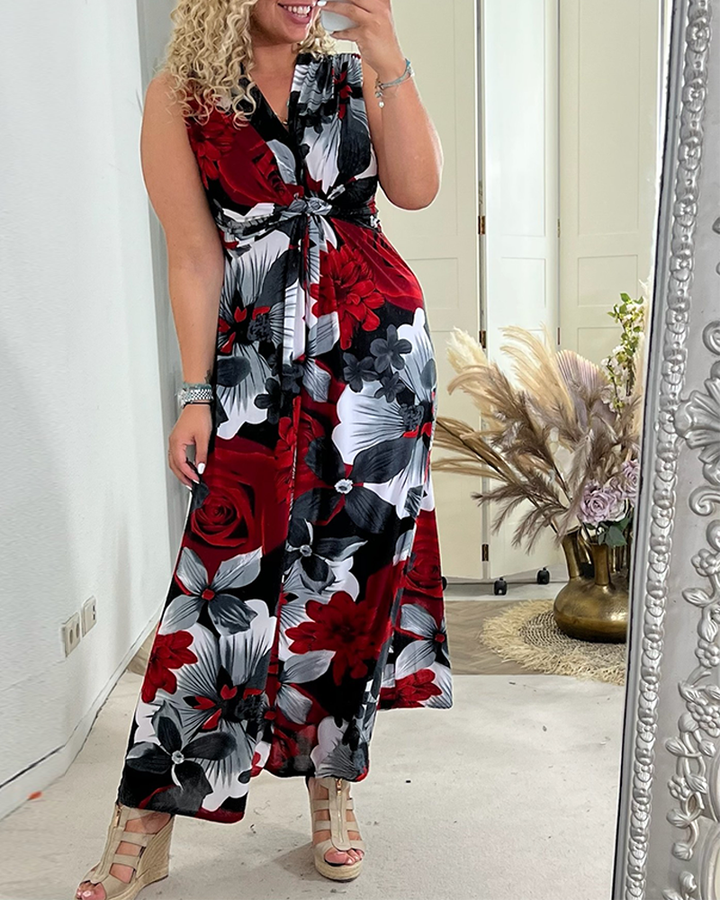Madison | Maxi Wedding Guest Dress with Floral Print and V-Neck
