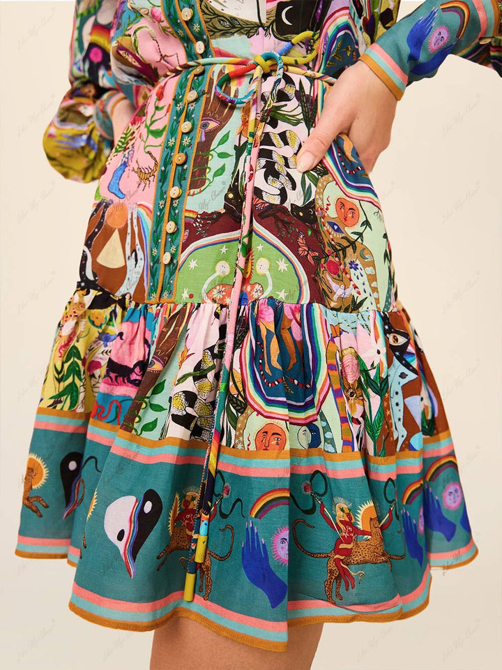 Eden | Mini Shirt Dress with Boho Print and Long Sleeves