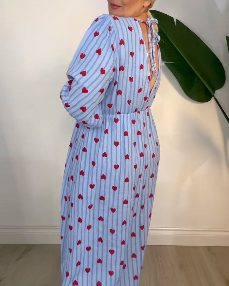 Tina | Maxi Summer Dress with V-Neck and Heart Print
