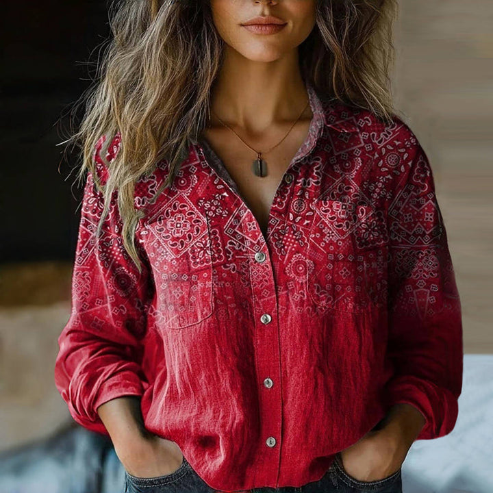 Nadia | Paisley Print Blouse with Shirt Collar and Button Front