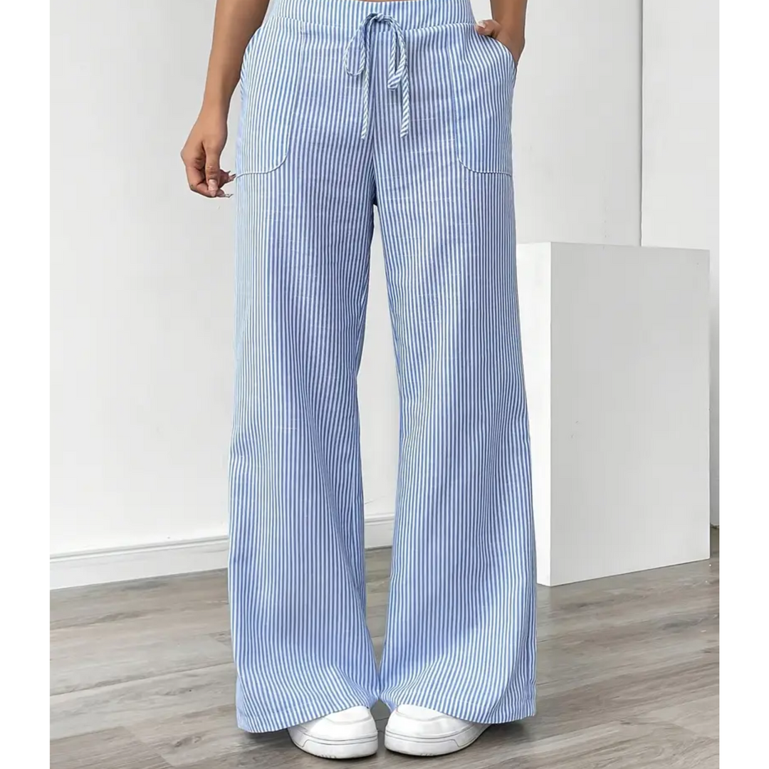 Sandy | Wide Leg Trousers with Striped Print and Drawstring Waist