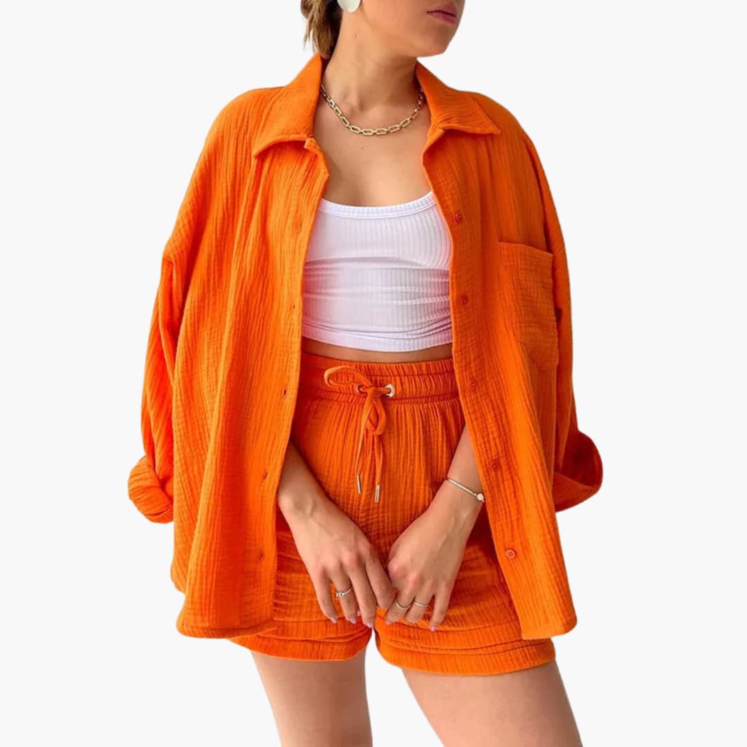 Zara | Crinkle Two-Piece Set with Oversized Shirt and Pull-On Shorts
