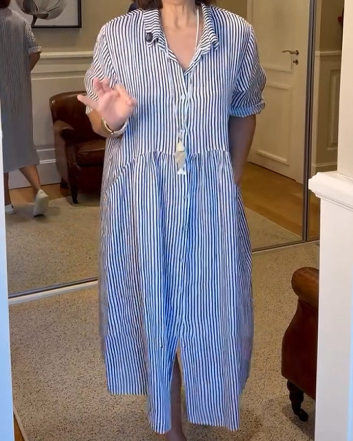 Nina | Midi Shirt Dress with Stripes and Button Front