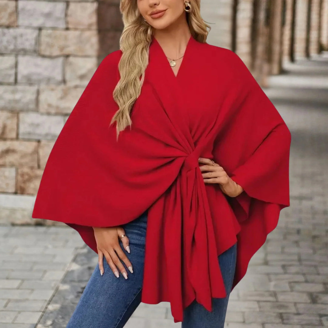 Women's Open Wrap Poncho with Front Knot Detail