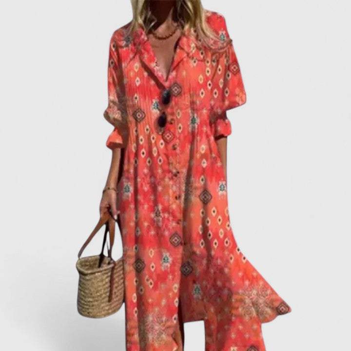 Paula | Maxi Shirt Dress with Boho Print