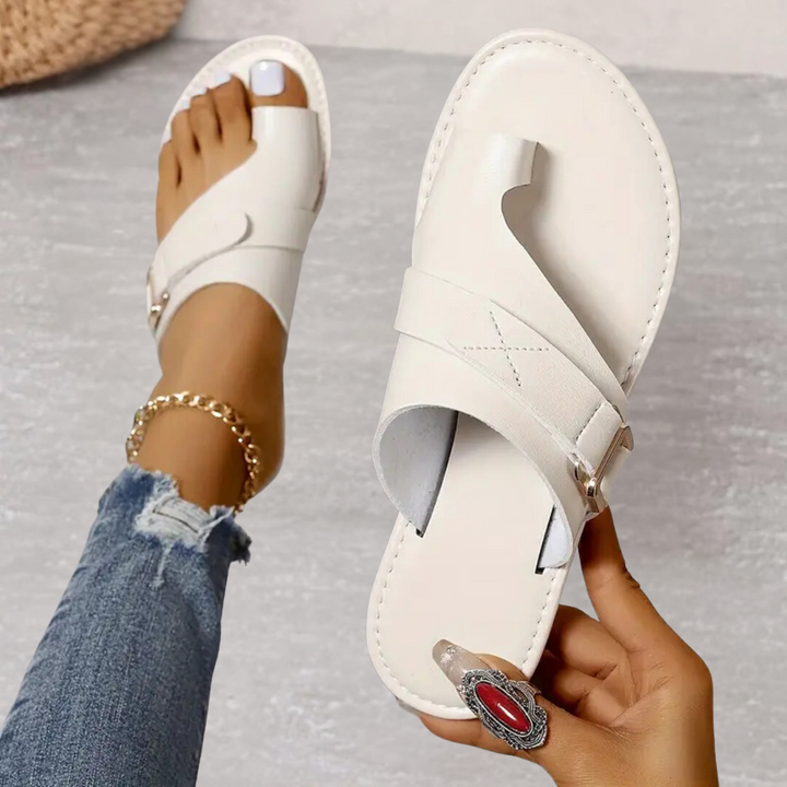 Women's Orthopedic Wide Strap Flat Sandals with Toe Loop