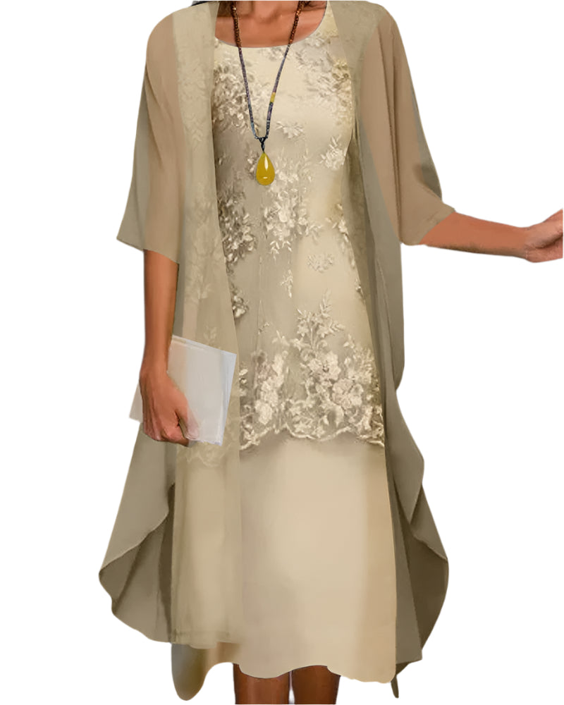 Ivy | Midi Wedding Guest Dress with Embroidered Detail and Jacket