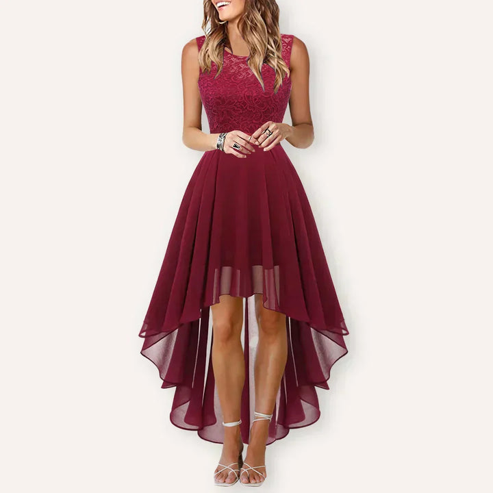 Olivia |  Cocktail Dress with Round Neck and High-Low Hem