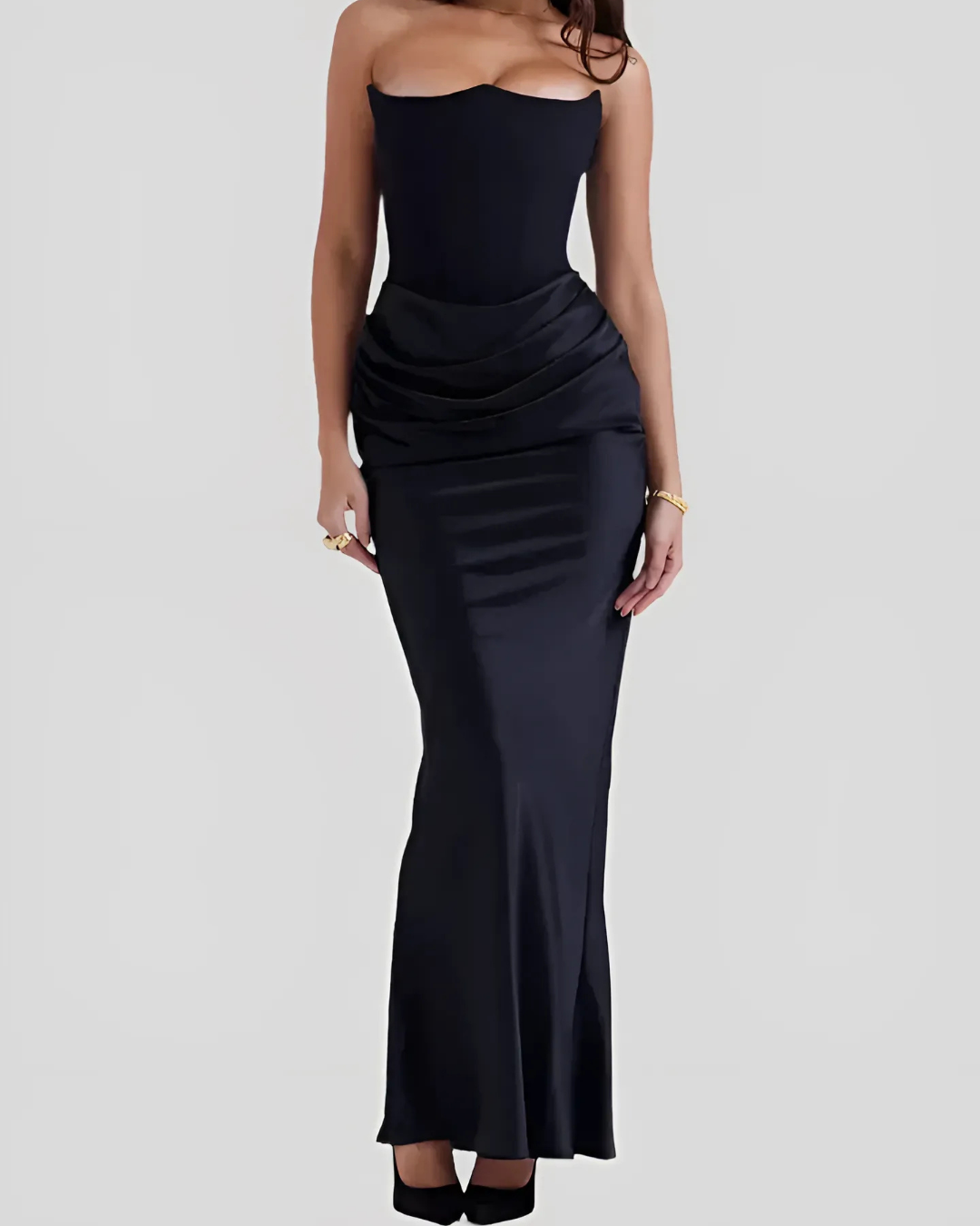 Women's Strapless Maxi Dress with Ruched Bodycon Design