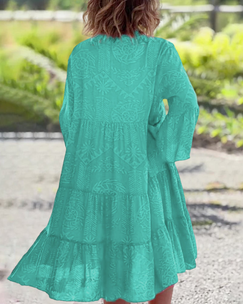 Penelope | Midi Summer Dress with Tropical Print and Flared Sleeves